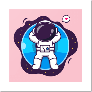 Cute Astronaut Floating With Balloon Cartoon Posters and Art